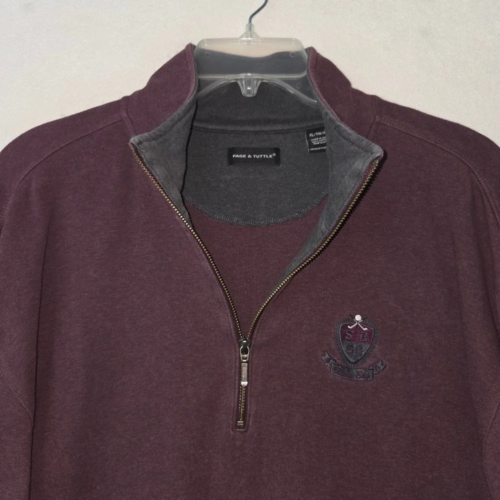Page & Tuttle Quarter-Zip Pullover Mens XL Burgundy Silver Bay Golf‎ Club Cotton
